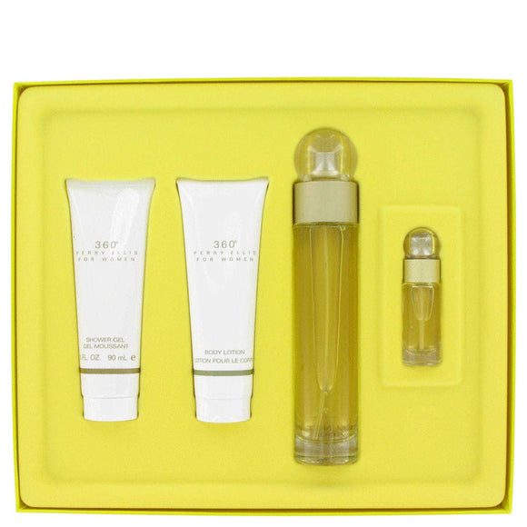 Perry Ellis 360 Gift Set - 3.4 oz Eau De Toilette Spray + 3 oz Shower Gel + 3 oz Body Lotion + .25 oz Mini EDT Spray For Women by Perry Ellis