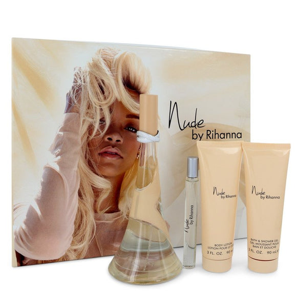 Nude Gift Set  3.4 oz Eau De Parfum Spray + 3 oz Body Lotion + 3 oz Shower Gel + .33 oz Mini EDP Spray For Women by Rihanna