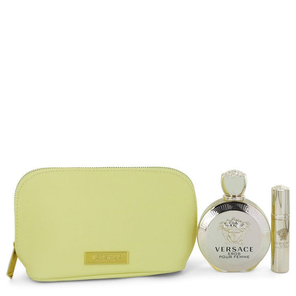 Versace Eros Gift Set  3.4 oz Eau De Parfum spray + 0.3 oz  Mini EDP Spray  In Versace Yellow Pouch For Women by Versace