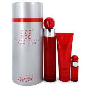 Perry Ellis 360 Red Gift Set  3.4 oz Eau De Toilette Spray + .25 oz Mini EDT Spray + 3 oz Shower Gel in Tube Box For Men by Perry Ellis