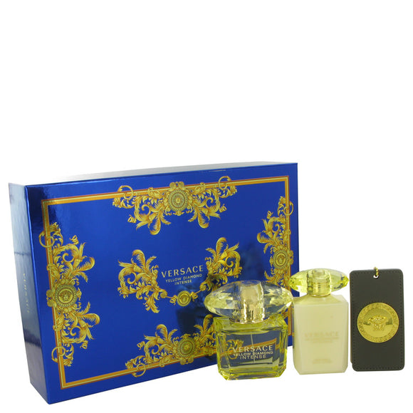 Versace Yellow Diamond Intense Gift Set  3 oz Eau De Parfum Spray + 3.4 oz Body Lotion + Versace Bag Tag For Women by Versace