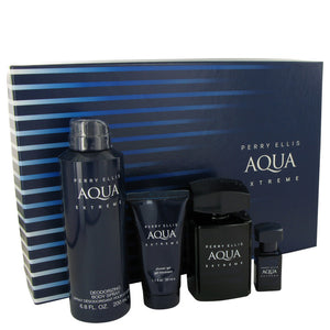 Perry Ellis Aqua Extreme Gift Set  3.4 oz Eau De Toilette Spray + .25 oz Mini EDT Spray + 6.8 oz Body Spray + 1.7 oz Shower Gel For Men by Perry Ellis